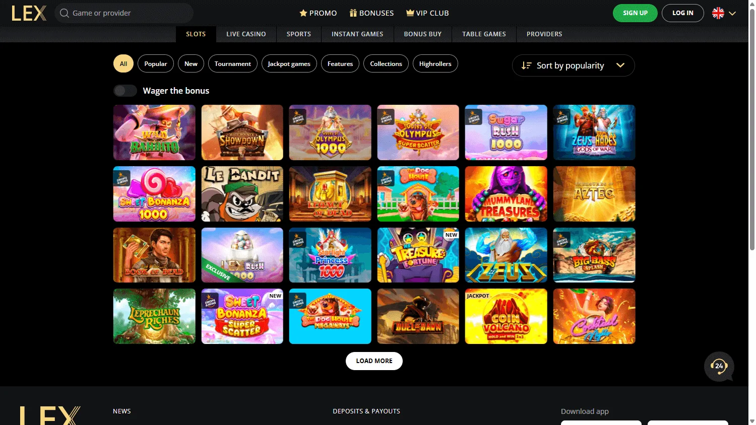 Lex Casino desktop casino games