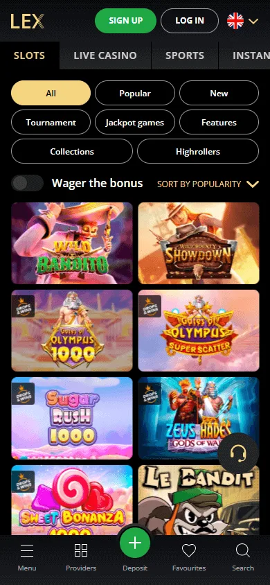 Lex Casino mobile casino games